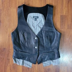 Y2K Bebe Black Leather Vest with Distressed Extension in Size Medium | NEW